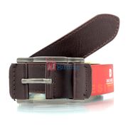 Double stitched brown genuine textured leather belt with designer buckle