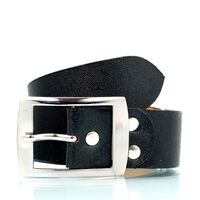 Dynamic textured pure black leather belt with metallic pins and buckle