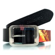 Strip design metallic buckle rough textured official belt for men