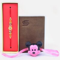 Amazing Multicolor Beads and Mickey Mouse Kids Rakhi with Leather Wallet for Men