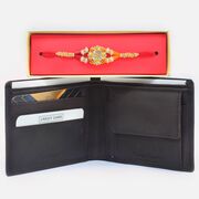 Spectacular Traditional Rakhi with Eye Catching Leather Wallet for Men
