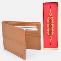 Rich Look Traditional Beads Rakhi with Amazing Leather Wallet for Men
