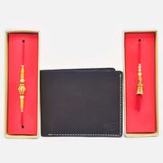 Magnificent Beads Bhaiya Bhabhi Rakhi with Leather Wallet for Men