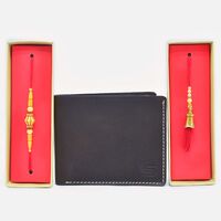 Magnificent Beads Bhaiya Bhabhi Rakhi with Leather Wallet for Men