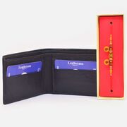 Amazing OM Swastik Sandalwood Beads Rakhi with Casual Leather Wallet for Men