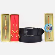 Gorgeous Bhaiya Bhabhi and Minion Kids Rakhi with Pure Black Mens Stylish Belt