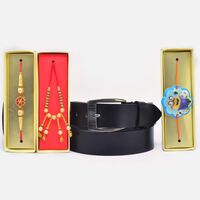 Gorgeous Bhaiya Bhabhi and Minion Kids Rakhi with Pure Black Mens Stylish Belt