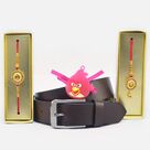 Gorgeous Bhaiya Bhabhi and Angry Bird Kids Rakhi with Casual Leather Belt