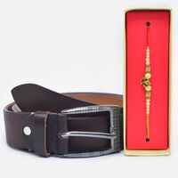 Amazing Golden Ganesha Rakhi with Attractive Leather Belt