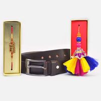 Superb Chhota Bhai and Eye Catching Lumba Rakhi with Formal Leather Belt