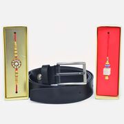 Amazing Floral Design Bhaiya Bhabhi Rakhi with Casual Leather Belt
