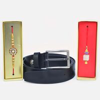 Amazing Floral Design Bhaiya Bhabhi Rakhi with Casual Leather Belt