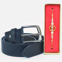 Superb Silver Beads Rakhi with Formal Leather Belt for Men