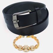 Rich Look Heart Design Rakhi with Pure Black Leather Belt