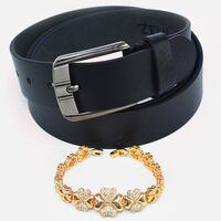 Rich Look Heart Design Rakhi with Pure Black Leather Belt