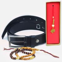 Amazing Rudraksha Garland and Lumba with Eye Catching Pure Black Leather Belt