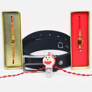 Superb Rudraksha Bhaiya Bhabhi and Kids Rakhi with Leather Belt for Men