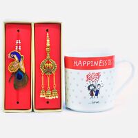Beautiful Rich Look Zardosi Bhaiya Bhabhi Rakhi with Happiness is Love Ceramic Coffee Mug