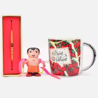 Splendid Rudraksha Beads with Kids Rakhi along with Best Wishes Ceramic Coffee Mug