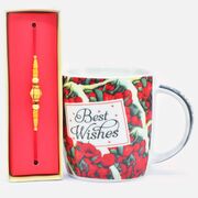 Amazing Sandalwood Beads Rakhi with Best Wishes Printed Ceramic Coffee Mug