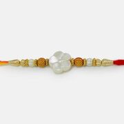 White Central Floral Mauli Rakhi with Pearl and Beads 