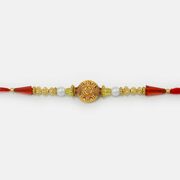 Sandalwood Designer Rakhi with Pearl and in Red Thread