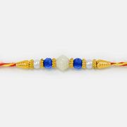 White Pearl and Red Beads Golden Mauli Rakhi