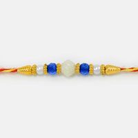 White Pearl and Red Beads Golden Mauli Rakhi