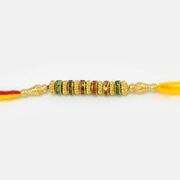 Metallic Different Color Diamonds with Golden Beads Mauli Rakhi