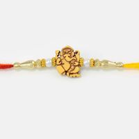 Brown Shaded Central Lord Ganesha Mauli Rakhi with White Pearl and Beads