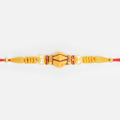 Attractive Looking Liner Pearl and Bead Mauli Rakhi for Brother