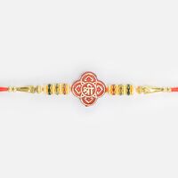 Shri Written on Red Base Sacred Mauli Rakhi with Colored Jewels