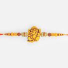 Wooden Auspicious Ganesha and Rudraksha Amazing Mauli Rakhi for Brother