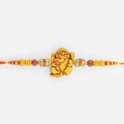 Wooden Auspicious Ganesha and Rudraksha Amazing Mauli Rakhi for Brother
