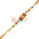 Floral Design Golden Leafy, Zardosi, Color Beads Fany Mauli Rakhi