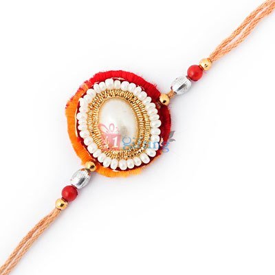 Unique mauli Rakhi of center pearl surrounded by kundan pearl work