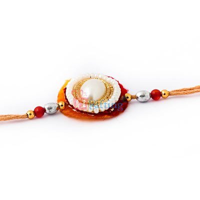 Unique mauli Rakhi of center pearl surrounded by kundan pearl work
