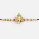 Golden Ganesha Face with Leaves Pearl Rakhi