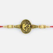 Attractive Looking Golden Ganesha Pearl Rakhi with Beads
