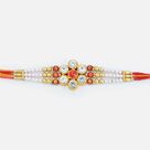 Tremendous Floral Shape Central Studded Diamond Pearl Rakhi