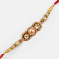 Wondrous Two Studded Diamond with Central Pearl Rakhi