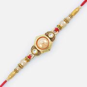 Hexa Shape Golden Studded Diamond Designed Pearl Rakhi