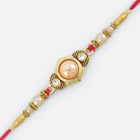 Hexa Shape Golden Studded Diamond Designed Pearl Rakhi
