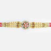 Meena Work Jewel Studded Coin Shape Multi Threaded Pearl Rakhi