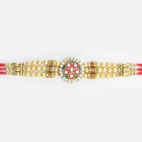 Meena Work Jewel Studded Coin Shape Multi Threaded Pearl Rakhi