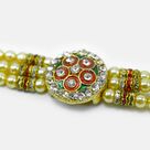 Meena Work Jewel Studded Coin Shape Multi Threaded Pearl Rakhi