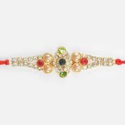 Jewel Studded Unique Design Golden Color Pearl Rakhi for Brother