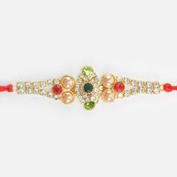 Jewel Studded Unique Design Golden Color Pearl Rakhi for Brother