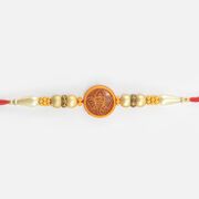 Shri Ganesha Emerged on Wood Golden Color Beaded Pearl Rakhi