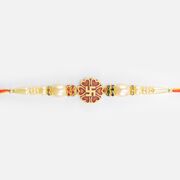 Marvelous Looking Swastika on Flower Auspicious Stunning Pearl Rakhi